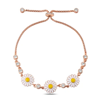 

KUTAYDAN 925 Sterling Silver Zircon Stone and Cabochons Daisy Elevator Bracelet