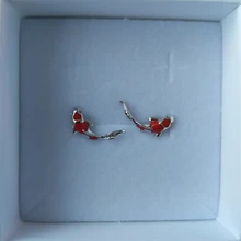 Stud-Earrings Fashion Jewelry 925-Sterling-Silver Fish Bamoer Enamel Women Red for Koi-Ear