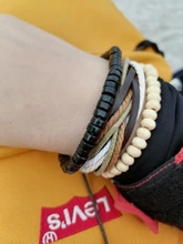 Pulsera Vintage de cuero Natural para hombre y mujer, turquesas naturales trenzadas hechas a mano, cuerda de ojo malvado, brazalete con abalorios, joyería