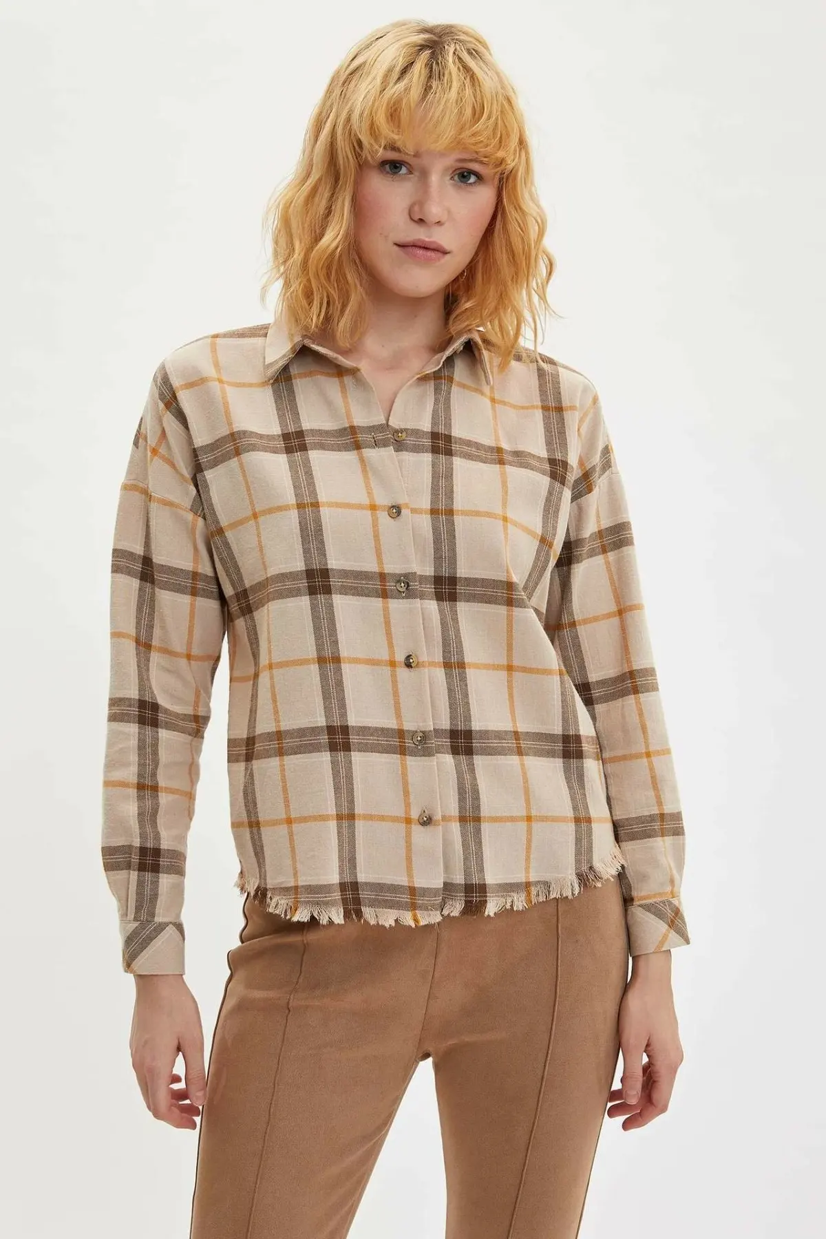 

DeFacto Classic Woman Grids Shirts Mixed Black Red Color Cotton Shirts Autumn Long Sleeve Shirt-M4331AZ19WN