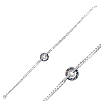 

KUTAYDAN 925 Sterling Silver Movable Double Circle Zircon Cubic Zirconia Bracelet