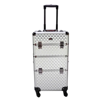 

Sunrise Case 2 in 1 Make Up Train Case Pro Beauty Studio with 360 Degree Rotating Wheels, Silver Diamond