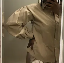 Señoras manga linterna blusa elegante camisa de las mujeres blanco negro Casual botón Vintage cuello Oficina camisa Mujer