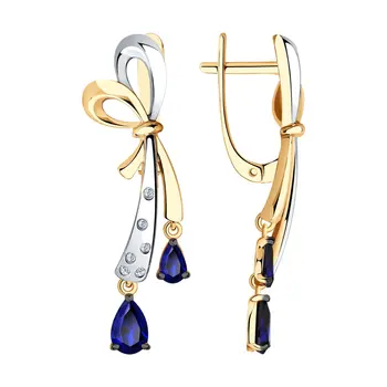 

Sokolov drop earrings with stones in gold with diamonds and sapphires, fashion jewelry, 585, women's male, long earrings