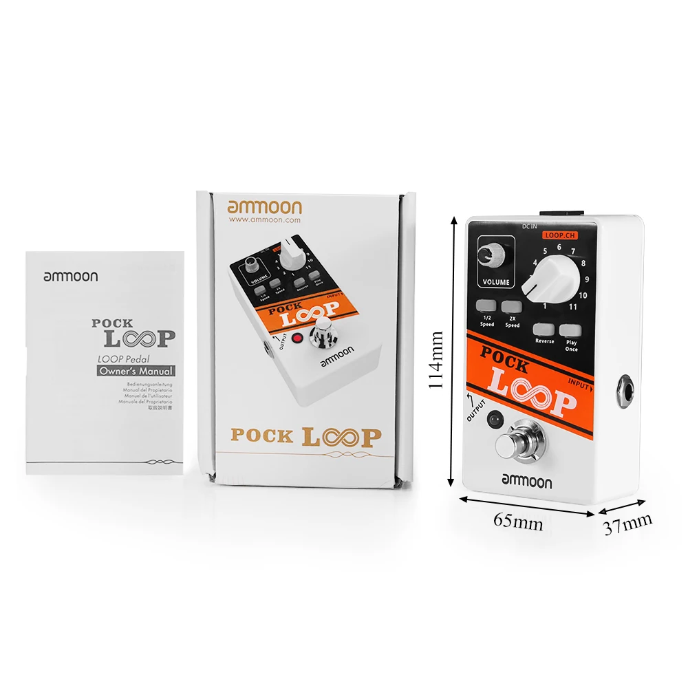 Ammoon-Pedal de efecto de guitarra Looper POCK LOOP, 11 bucles, tiempo de grabación máximo de 330 minutos, admite funciones de reproducción inversa, True Bypass