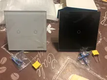 UBARO-Interruptor táctil AC100-240 europeo, panel LED de alimentación de pared de cristal templado en blanco y negro, 1/2/3 entradas