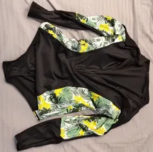 Bañador estampado de flores para mujer, una pieza, monokini, manga larga, traje de baño para surfear