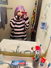 Suéter de punto gótico para Mujer, jerséis largos a rayas, sueltos, rasgados, de talla grande, para Halloween, 200