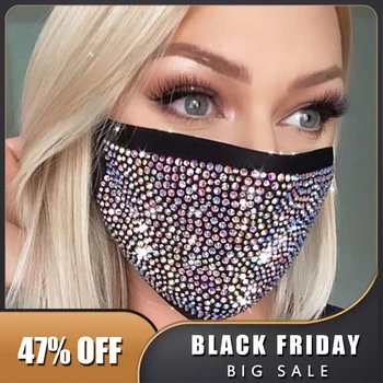

2020 Fashion Sparkly Rhinestone Mask Elastic Reusable Washable Fashion Face Mask Bandana Face Decor Women Jewelry