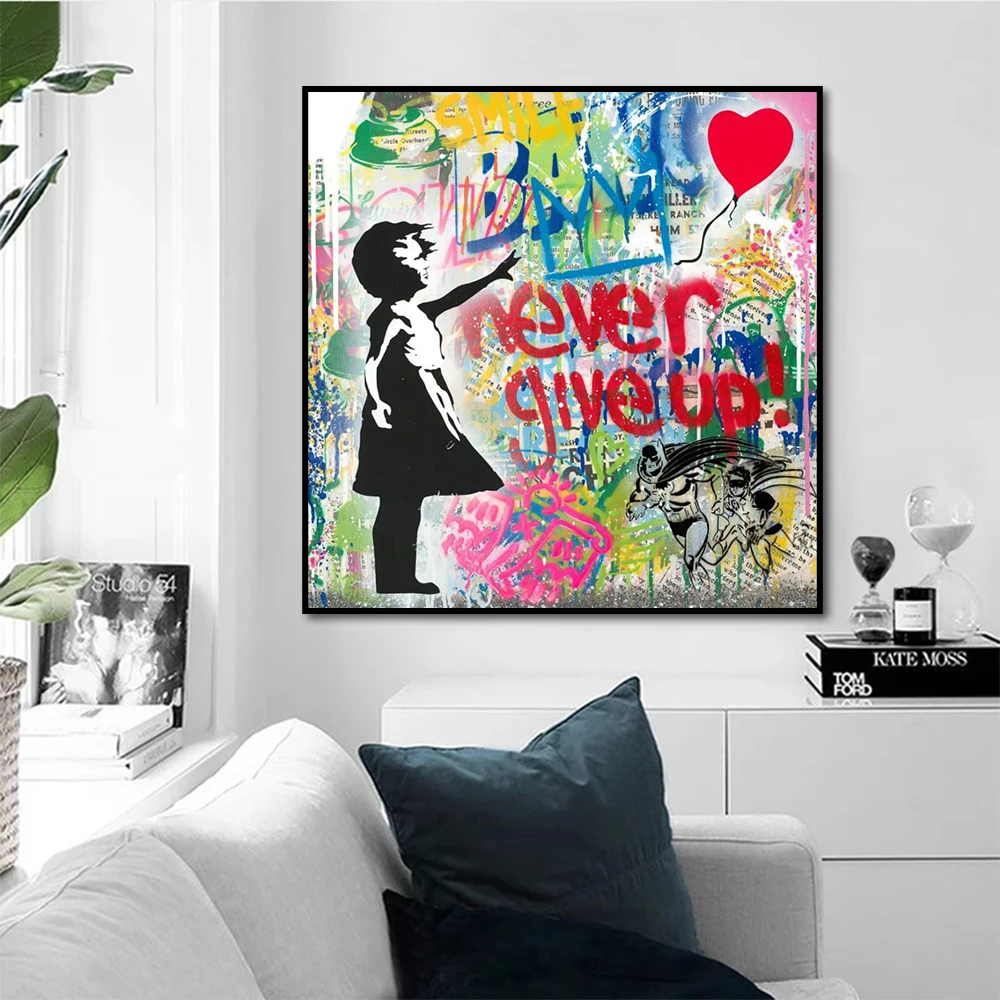 

Girl With Red Balloon Inspirational Banksy Doodle Canvas Painting Poster And Print Wall Art Picture Modern Home Decor Frameless