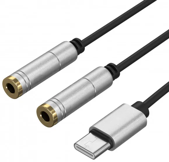 Аудио-сплиттер GSMIN Harp для двух наушников Type-C (M) - 2 x Mini Jack 3.5мм (F) (30 см) (Серебристый) |