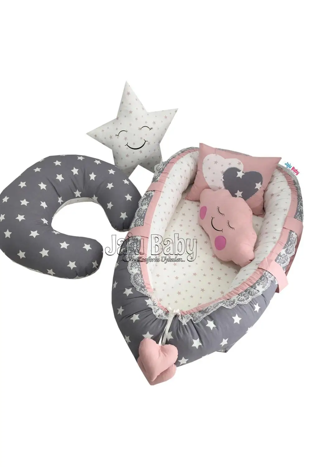Jaju Baby Handmade Powder And Gray Star Luxury Orthopedic Babynest And jaju-baby-handmade-powder-and-gray-star-luxury-orthopedic-babynest-and