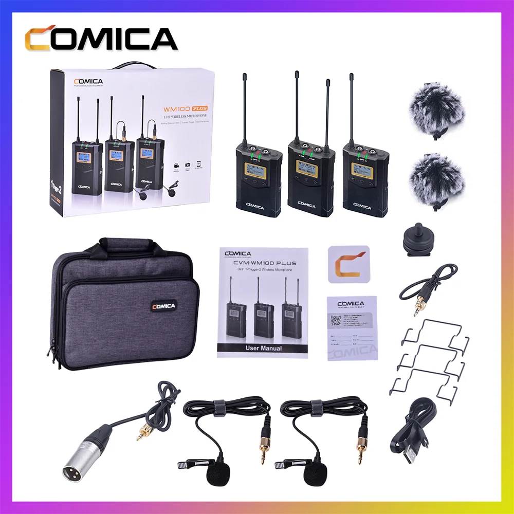 

Comica CVM-WM100 PLUS Dual Lapel Mic for Canon Nikon Fuji Cameras,XLR Camcorders,Smartphones