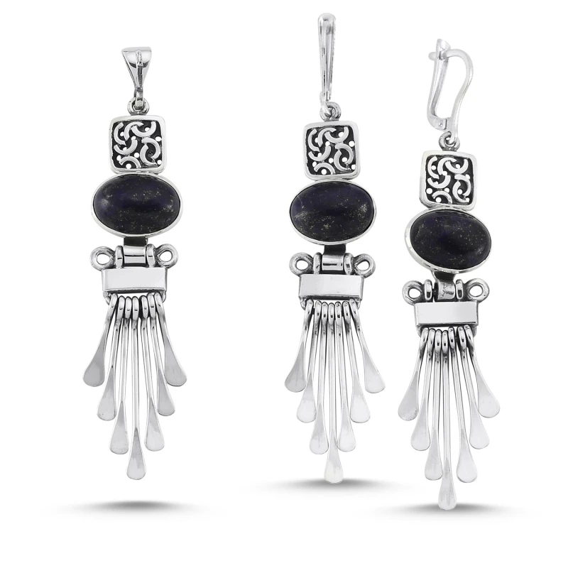

Silver 925 Sterling Lapis Lazuli Stone Handwork Set