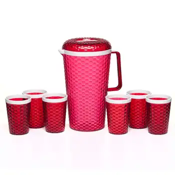 

Set of mosaic (pitcher + 6 glasses) red
