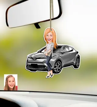 

Personalized Women 'S Toyota C-HR Caricature Of Wood Car Rearview Mirror ornament