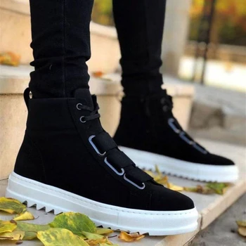 

BA0060 3 Bant Laced Up Zipper Nubuck Black White Base Men 'S Sports Boots. Van, chaussure, air, para, flip, cover, lace, shoelaces