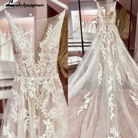 Modern New V-Neck Tulle Wedding Dress A-Line Backless Sleeveless Bridal Gown For Women Vestido De Novia Lakshmigown 1