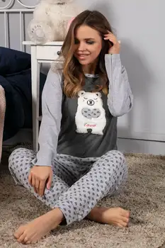 

STRAWBERRY Women Anthracite Cotton Long Sleeve İnterlok Pajamas Suit