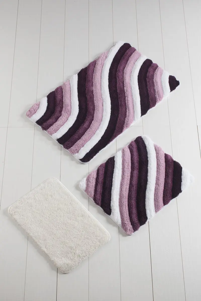 

Bath Mat-mats | Mat Bath Mats Non Slip Anti Mould Mats Colorful Purple Line Set 3 60X100 Cm-50X60 Cm-40X60 Cm