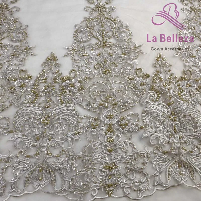 La Belleza Новинка 75 см Ширина серый двустороннее вышитое блестящим бисером красивые, с кружевной оторочкой кружевной отделкой для свадебных аксессуаров 1 ярд - Цвет: Gray beaded
