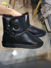 Shoes Waterproof Winter Boots Ankle Black Genuine-Leather Classic GRWG Wool Lined Shearling