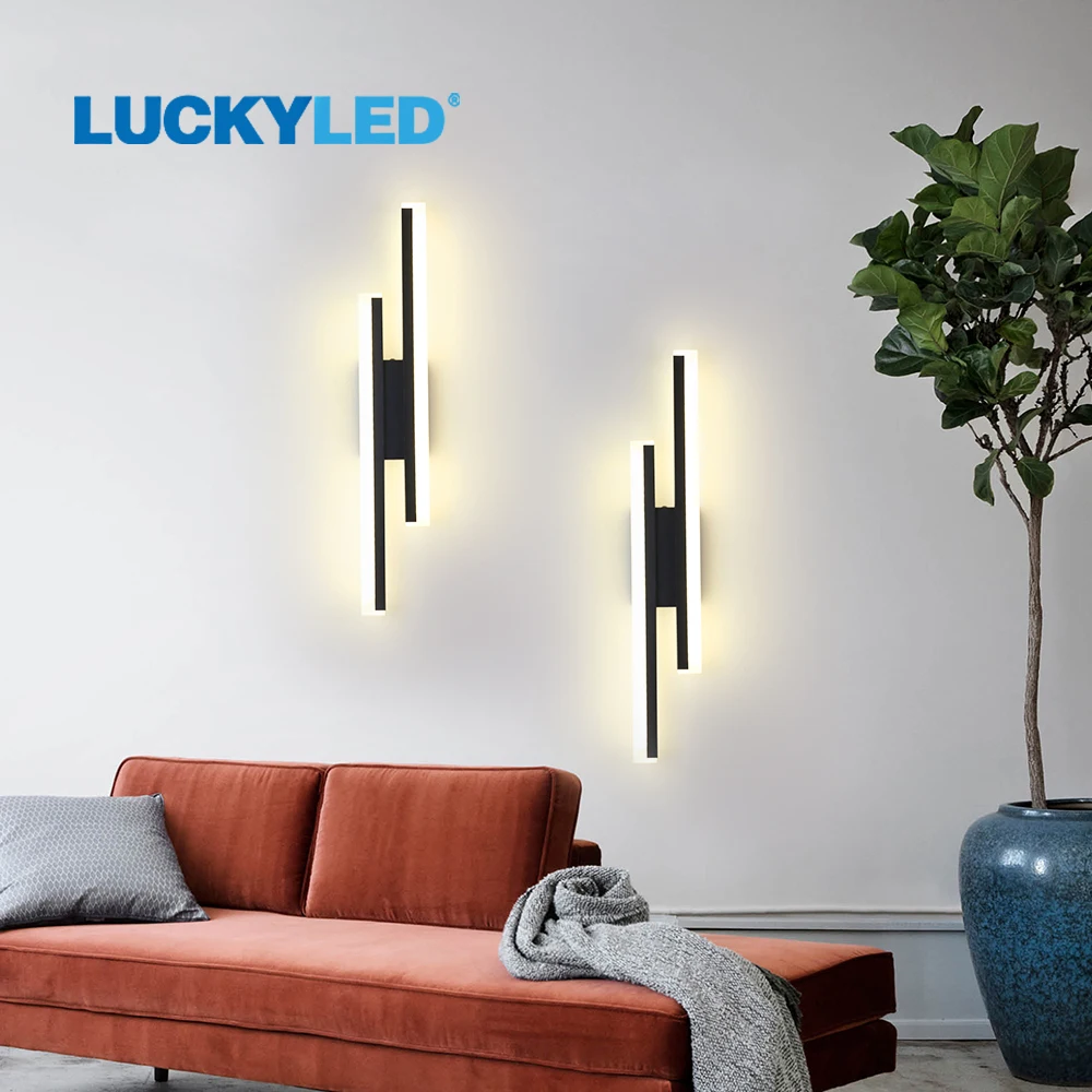 Luckyled 벽 스콘스 램프, 블랙 12W 벽 조명, 거실 침대 옆 실내 조명, AC 85-265V, 침실용 모든 Led 벽 램프
