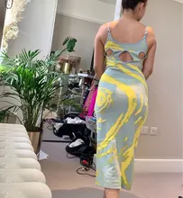 Vestido de punto verde con estampado de Cachemira para mujer, vestido Sexy ajustado sin mangas con tirantes finos, para fiesta en la playa, por debajo de la rodilla, Y2K, 2021