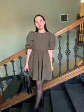 Mini Dress Lantern Short-Sleeve OOTN A-Line Pink Elegant Green Cotton Casual Women Ladies