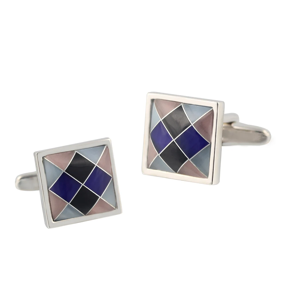 

Square blue white secondary color shell Silver Plated Cufflinks