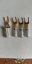 4 Uds chapados en oro Y en forma de Banana macho de Audio enchufes para altavoz tenedor con tornillo Spade conector de Cable para vinculante Post