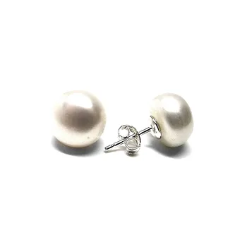 

925 Sterling silver earrings m buckle case Pearl Button 12mm. [AB1318]