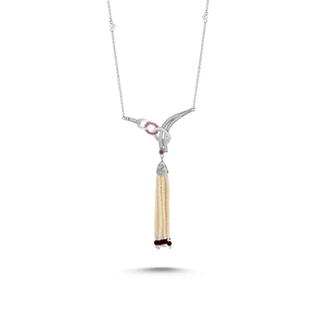 

KUTAYDAN Majorca Pearl and Amethyst Tassels Zircon Pendant 925 Sterling Silver