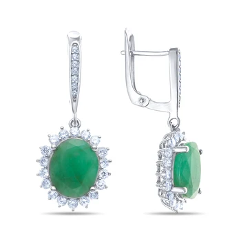 

Earrings made of silver with emerald Nat. (O) and cubic zirconia Sint.