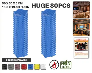 

Arrowzoom 80 pcs Pack 19.6" x 19.6" x 1.9" Wedge Tile Studio Sound Absorbing Panel Acoustic Foam Treatment