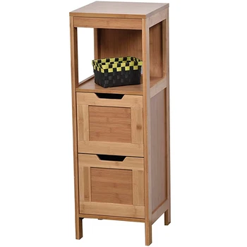 

Bathroom cabinet, shelf, bathroom cabinet, mahe bamboo door wardrobe and 2 drawers DM Plus 1 shelf, wood, white/Oak