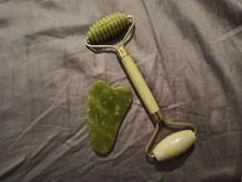 Gua Sha-masajeador de piedra Jade para cara, rodillo de Jade verde para estiramiento Facial, antiarrugas, 2/1 Uds.