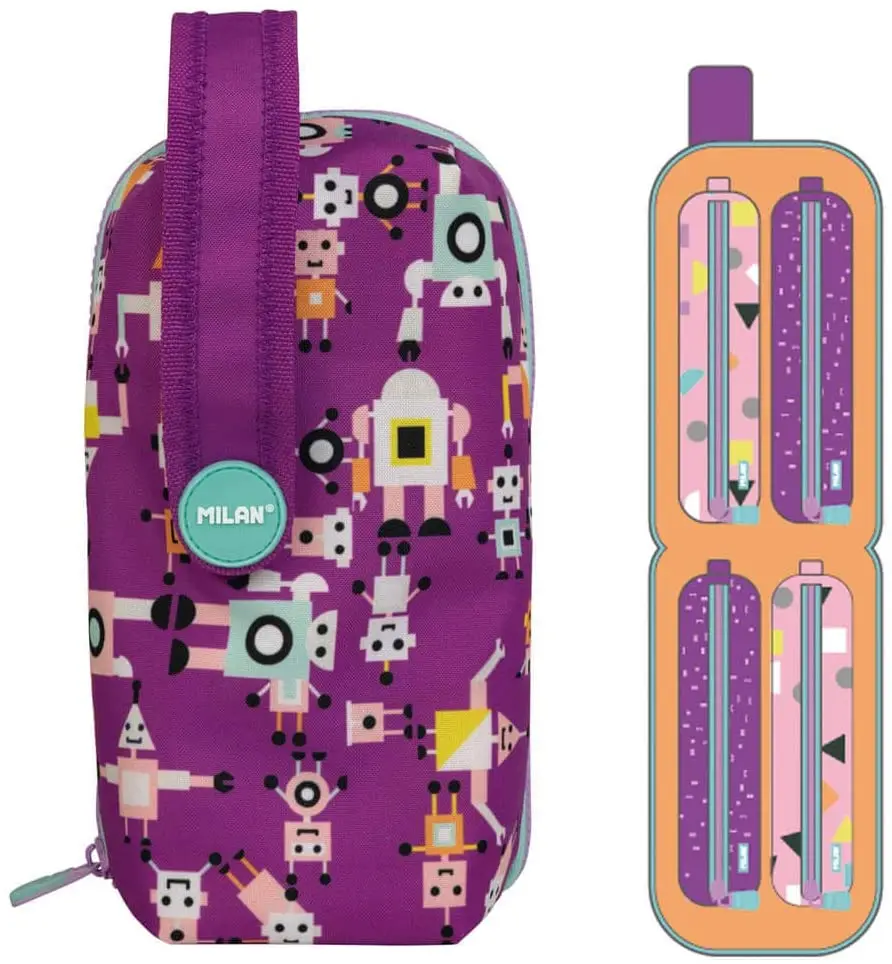 MILAN Kit 4 Estuches con Contenido Happy Bots Lila| | -
