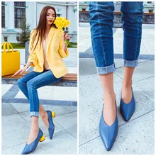 QUTAA 2021 puntiagudo dedo del pie de cuero genuino de las mujeres zapatos bombas zapatos Primavera Verano básico Mujer moda cómodos tacones medios Size34-43