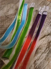 Leeons-extensiones de cabello Raiinbow, Clip en una pieza, pelo sintético liso, 18 pulgadas, largo degradado, rosa, púrpura, rojo y azul