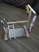 Perch-Stand Ladder Feeder Playground Bird Parrot with Wooden Platform Gym Cups Interactive-Toys