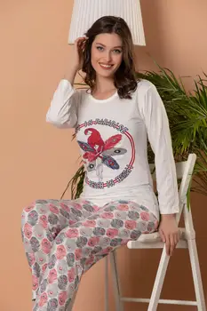 

STRAWBERRY Women 'S Printed Long Sleeve Pajamas Suit