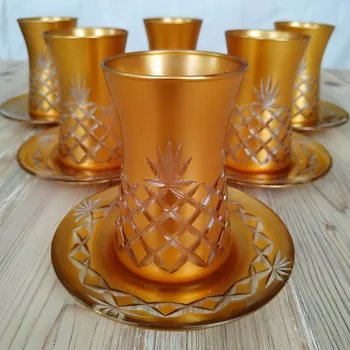 

12 Pcs Gold Color Cutting Thin Waist Turkish Tea Set