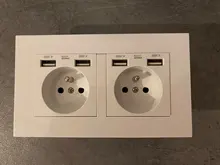 Delviz-enchufe estándar francés, CA 100-250V, Cargador USB de doble puerto para móvil, blanco con panel de interruptor, enchufe de corriente USB de pared de 16A