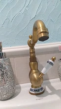 Taps Basin Porcelain Brass-Faucets Deck-Mounted Rotate-Sink Water-Mixer Bathroom Bronze