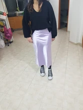 Mnealways18-falda de seda satinada para mujer, Falda larga de cintura alta, color púrpura, elegante, para oficina, Primavera, 2020