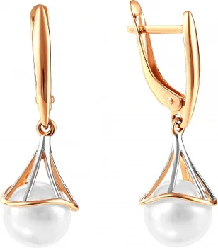 

Примаэксклюзив earrings with 2 pearls in red gold