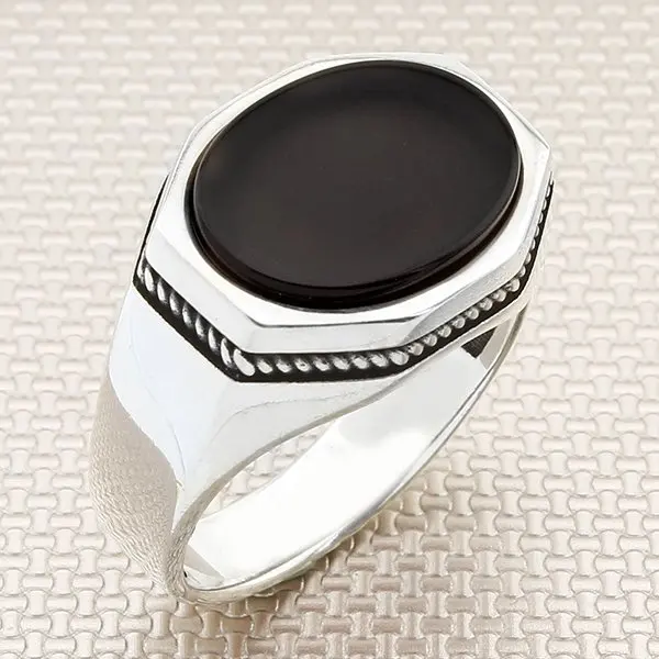 

Elegant Office Silver Ring Oval Black Onyx Silver Ring Men Silver Ring Made in Turkey Solid 925 Sterling Silver