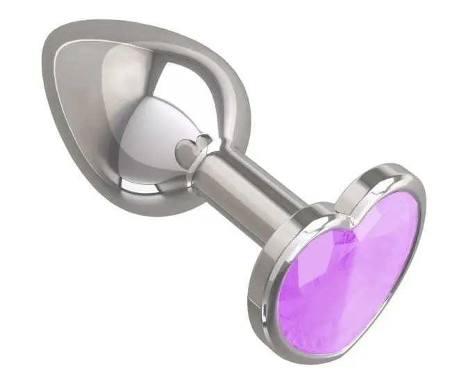 Silver butt sleeve with сиреневым crystal-heart-7 cm. |