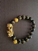 Pulsera de Feng Shui con cuentas de obsidiana, pulsera negra con abalorios de piedra obsidiana, con símbolo de Pixiu, pulsera de la buena suerte, para hombres y mujeres